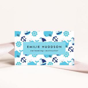 Blaue Wale, Schwimmlehrer, Schwimmlehrer Visitenkarte