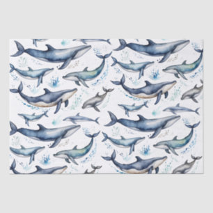 Blaue Wale und Delphine , Meerestiere Seidenpapier