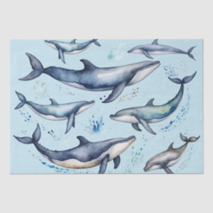 Blaue Wale und Delphine , Meerestiere Seidenpapier
