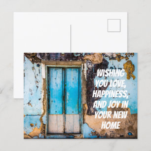 Blaue Wand und Tür Glückwunschkarte zum neuen Zuha Postkarte