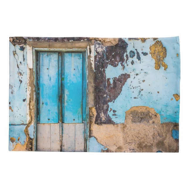 Blaue Wand und Tür Kissenbezug (Rückseite)