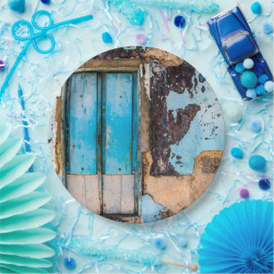 Blaue Wand und Tür Pappteller