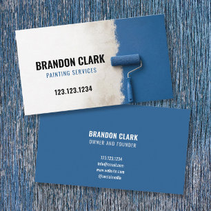 Blaue Wandfarbe Roller halb gestrichenes Design Visitenkarte