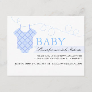 Blaue Wäscheleine Moderne Babyparty-Einladung Einladung