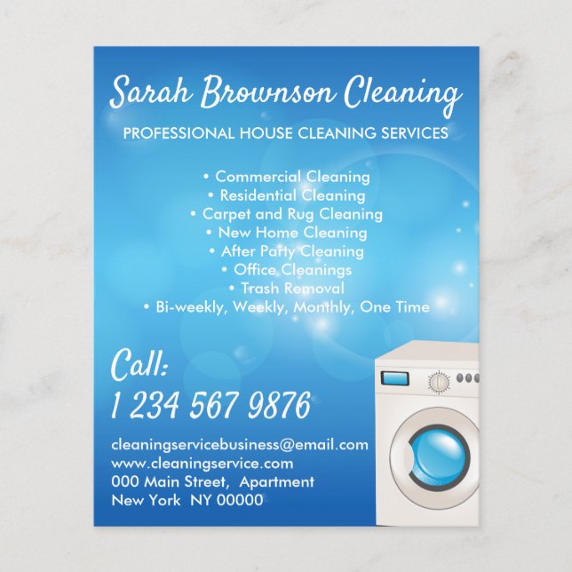 Blaue Waschmaschine Janitorial Haushaltshilfe saub Flyer (Vorne)
