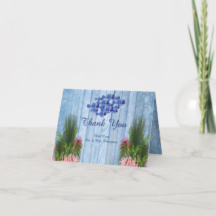 Blaue Wasser Kiesel, Rosa Flamingos und Fische Dankeskarte