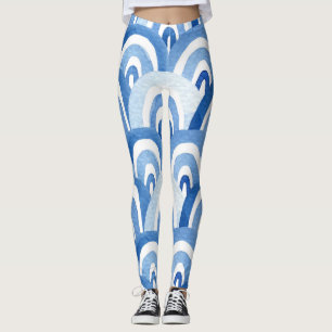 Blaue Wasserfarbe: Abstrakte Meereswellen Leggings