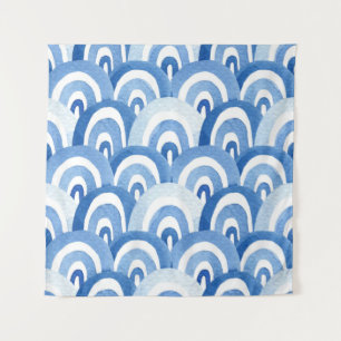 Blaue Wasserfarbe: Abstrakte Meereswellen Wandteppich