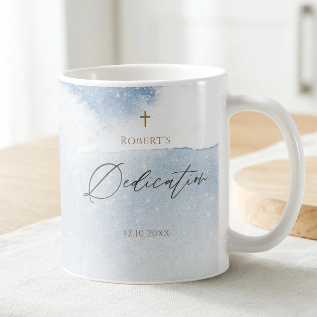 Blaue Wasserfarbe Baby Junge Widmung Kaffeetasse (Dusty Blue Watercolor Baby Boy Dedication Coffee Mug)
