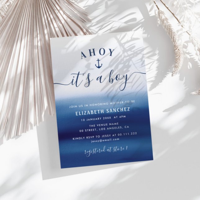 Blaue Wasserfarbe Babydusche Einladung (Von Creator hochgeladen)