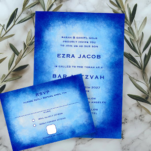 Blaue Wasserfarbe benutzerdefinierte Bar/Bat Mizwa RSVP Karte