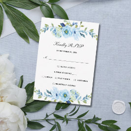 Blaue Wasserfarbe Blütenfarben Elegante Hochzeit RSVP Karte