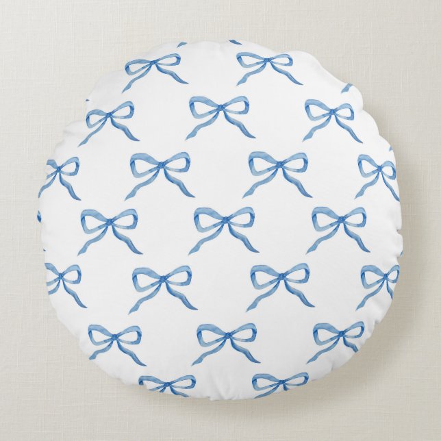 Blaue Wasserfarbe-Bogen-Muster Rundes Kissen (Vorderseite)