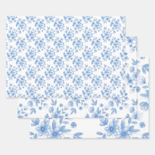 Blaue Wasserfarbe Bouquet Muster Geschenkpapier Set