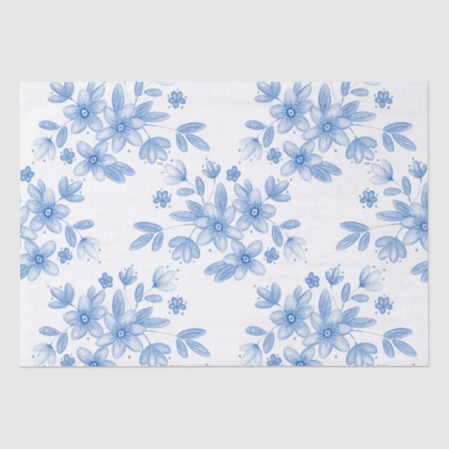 Blaue Wasserfarbe Bouquet Muster Seidenpapier (Vorderseite)