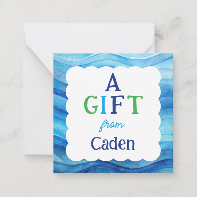 Blaue Wasserfarbe ein Geschenk von Jungen Umschlie Mitteilungskarte (Vorderseite)