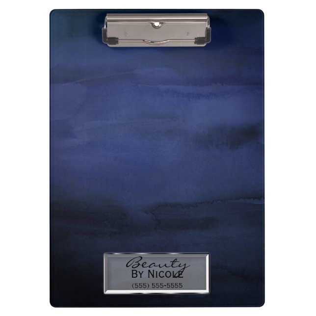 Blaue Wasserfarbe Elegante Chic Glam Personalisier Klemmbrett (Vorderseite)