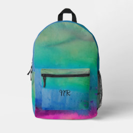 Blaue Wasserfarbe Elegante Künstlerische Monogramm Bedruckter Rucksack