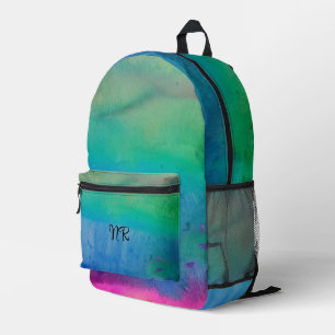 Blaue Wasserfarbe Elegante Künstlerische Monogramm Bedruckter Rucksack