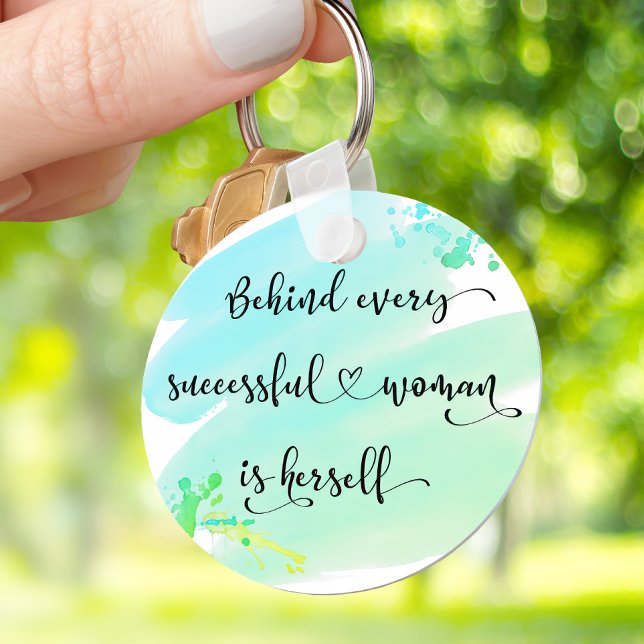 Blaue Wasserfarbe Erfolgreiche Zitattypografie für Schlüsselanhänger (Von Creator hochgeladen)