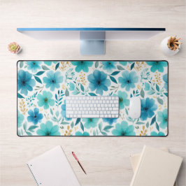 Blaue Wasserfarbe Frühlingsblumen Elegante Blumen Schreibtischunterlage