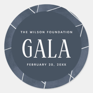 Blaue Wasserfarbe Geometrische Gala Runder Aufkleber