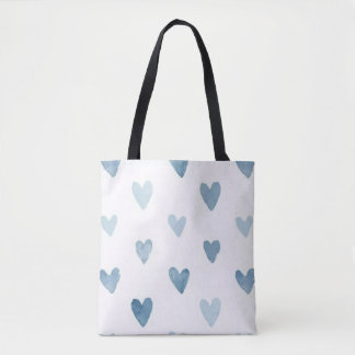 Blaue Wasserfarbe-Herzen-Tasche