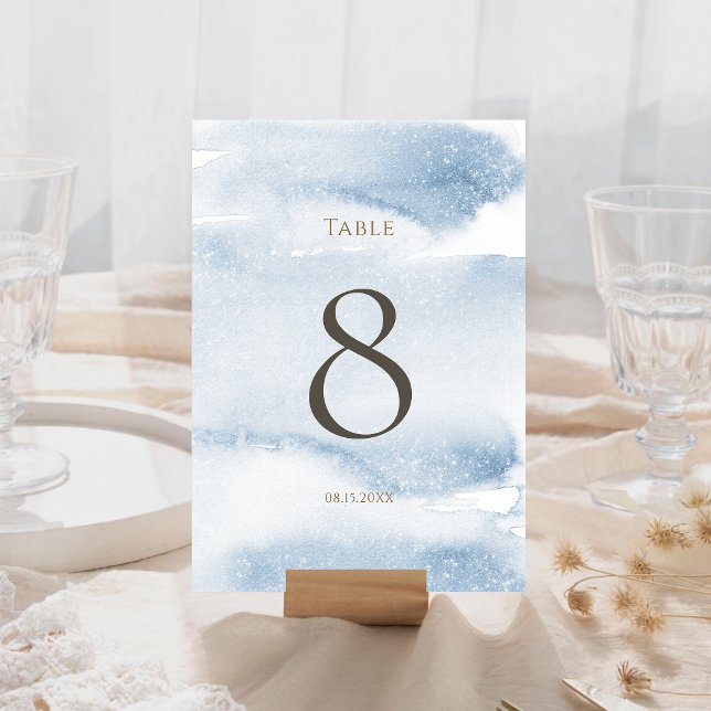 Blaue Wasserfarbe Junge Taufe Tischnummer (Blue Watercolor Boy Baptism Table Number)