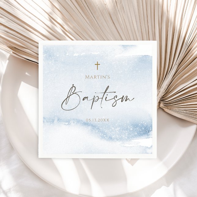Blaue Wasserfarbe Jungen Taufe Serviette (Blue Watercolor Boy Baptism Napkins)