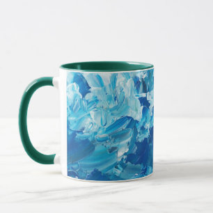 Blaue Wasserfarbe-Kaffeetasse mit grünem Griff Tasse