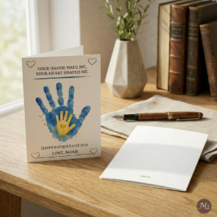 Blaue Wasserfarbe Kinderhandabdruck Vatertag Karte