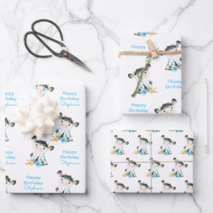 Blaue Wasserfarbe Kleine Kuh Geschenkpapier Set