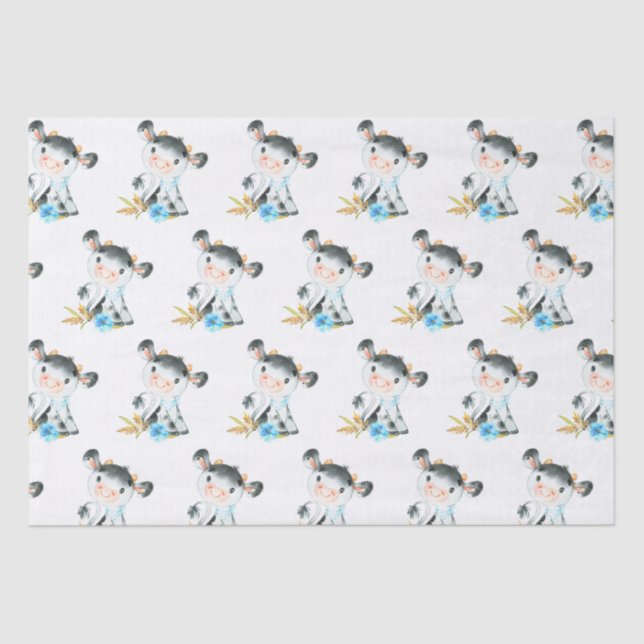 Blaue Wasserfarbe Kleine Kuh Seidenpapier (Vorderseite)