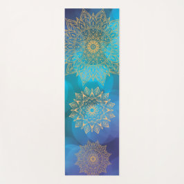 Blaue Wasserfarbe Kosmischer Boho Golden Mandala Yogamatte