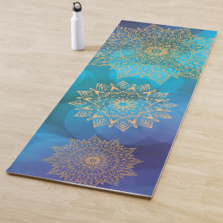 Blaue Wasserfarbe Kosmischer Boho Golden Mandala Yogamatte