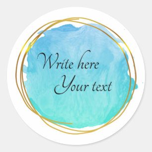 Blaue Wasserfarbe Kreis Gold Elegant Klassisch  Runder Aufkleber