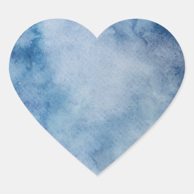 Blaue Wasserfarbe Leervorlage Herz-Aufkleber (Vorderseite)