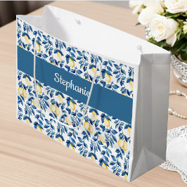 Blaue Wasserfarbe-Limonen-Monogramm-Name groß Große Geschenktüte