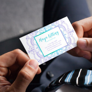 Blaue Wasserfarbe Mandala Elegante Damask Blumente Visitenkarte