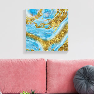 Blaue Wasserfarbe Marmor & Goldfolie Leinwanddruck