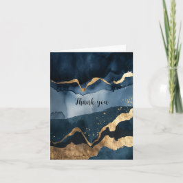 Blaue Wasserfarbe mit Goldflecken Dankeskarte