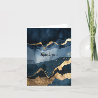 Blaue Wasserfarbe mit Goldflecken Dankeskarte
