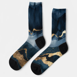 Blaue Wasserfarbe mit Goldflecken Socken