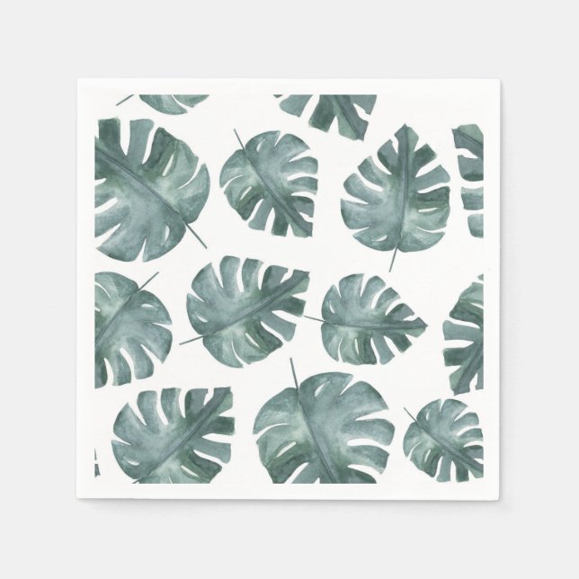 Blaue Wasserfarbe Monstera Muster Serviette (Vorderseite)