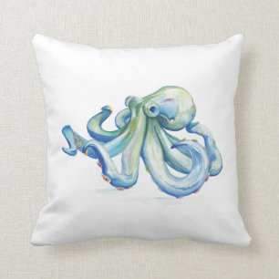 Blaue Wasserfarbe Oktopus Keuchkissen Kissen
