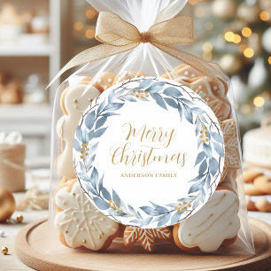 Blaue Wasserfarbe Personalisiert Weihnachten Runder Aufkleber