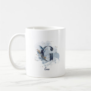 Blaue Wasserfarbe personalisierter Name Buchstabe Kaffeetasse