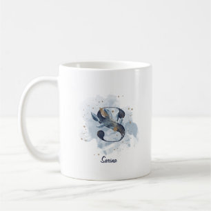 Blaue Wasserfarbe personalisierter Name Buchstabe  Kaffeetasse