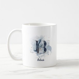 Blaue Wasserfarbe personalisierter Name Buchstabe Kaffeetasse