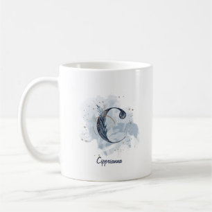Blaue Wasserfarbe personalisierter Name Buchstabe  Kaffeetasse